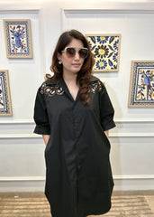 Midnight Cut Out Shirt Dress (Black)