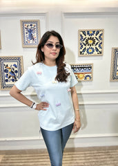 Blush Bow Embellished Tee (Blue)