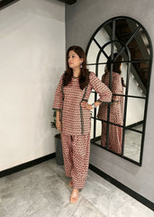 Blush Pink Geometric Co-ord Set with Contrast Detailing