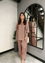 Blush Pink Geometric Co-ord Set with Contrast Detailing