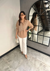Pinstripe Jacket Shirt (Brown)