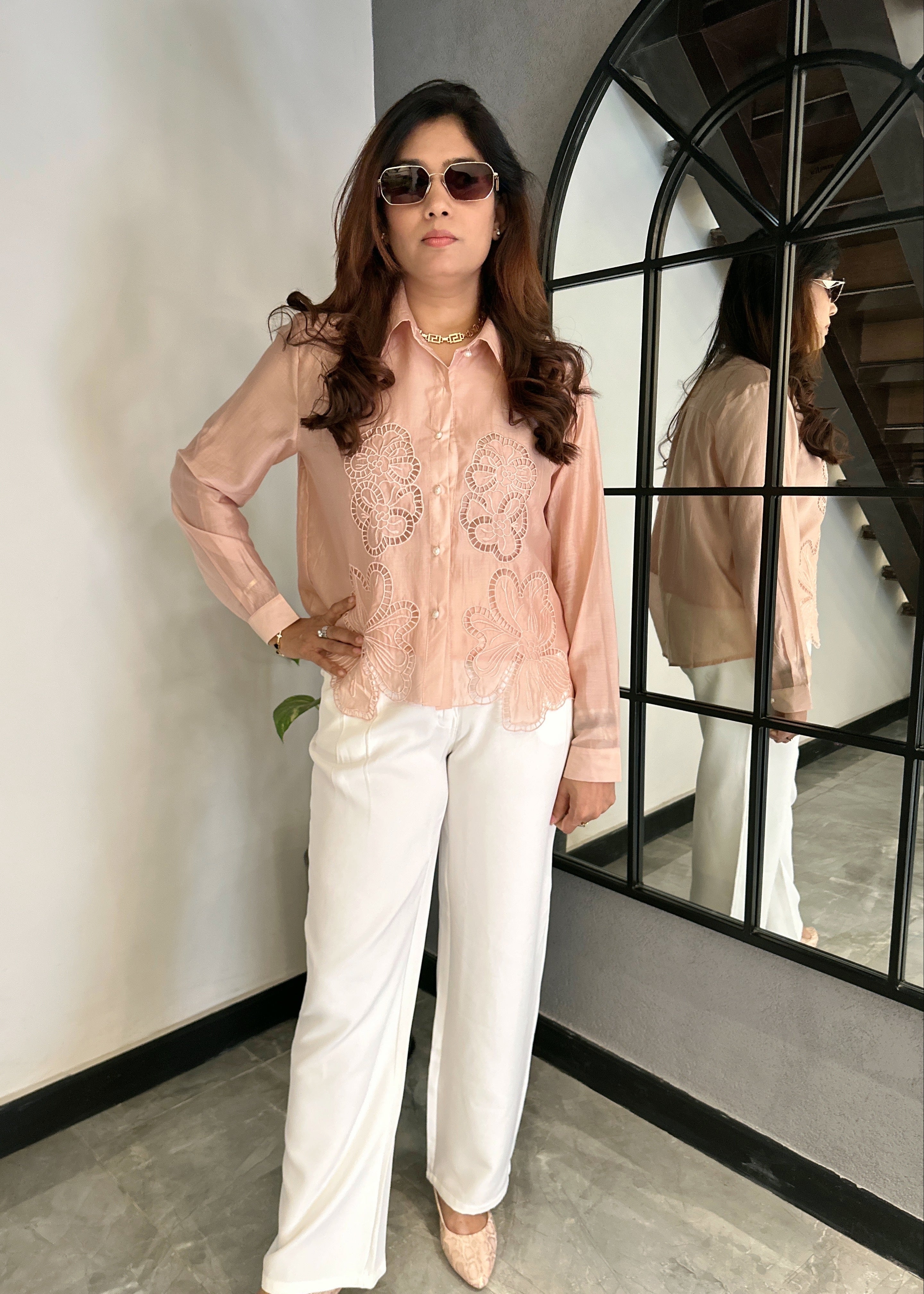 ORGANZA Cutout Shirt (Peach)