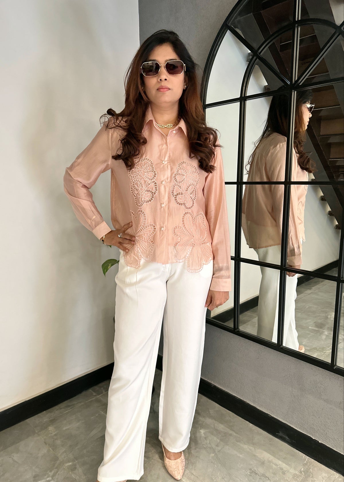 ORGANZA Cutout Shirt (Peach)