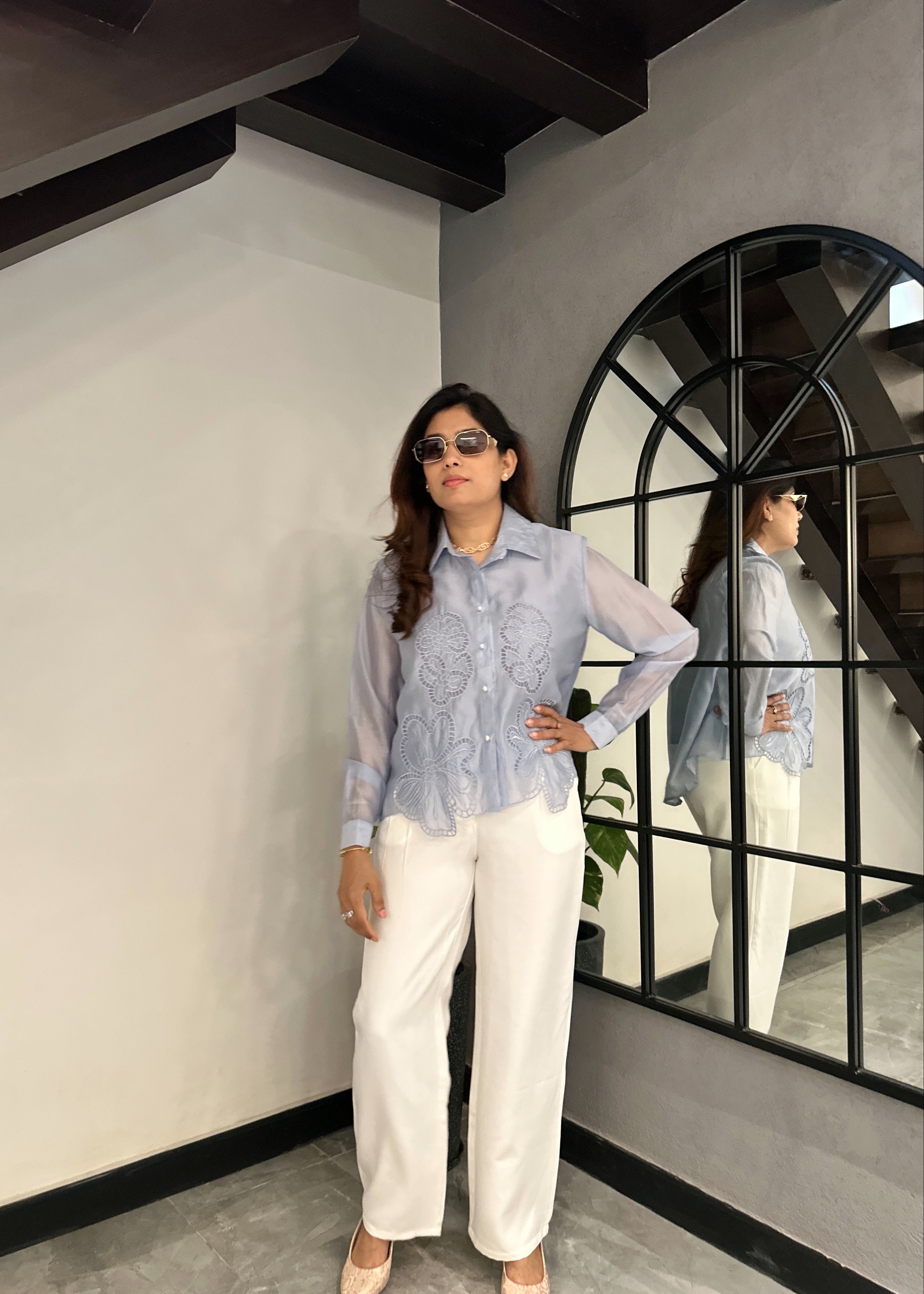 ORGANZA Cutout Shirt (Powder Blue)