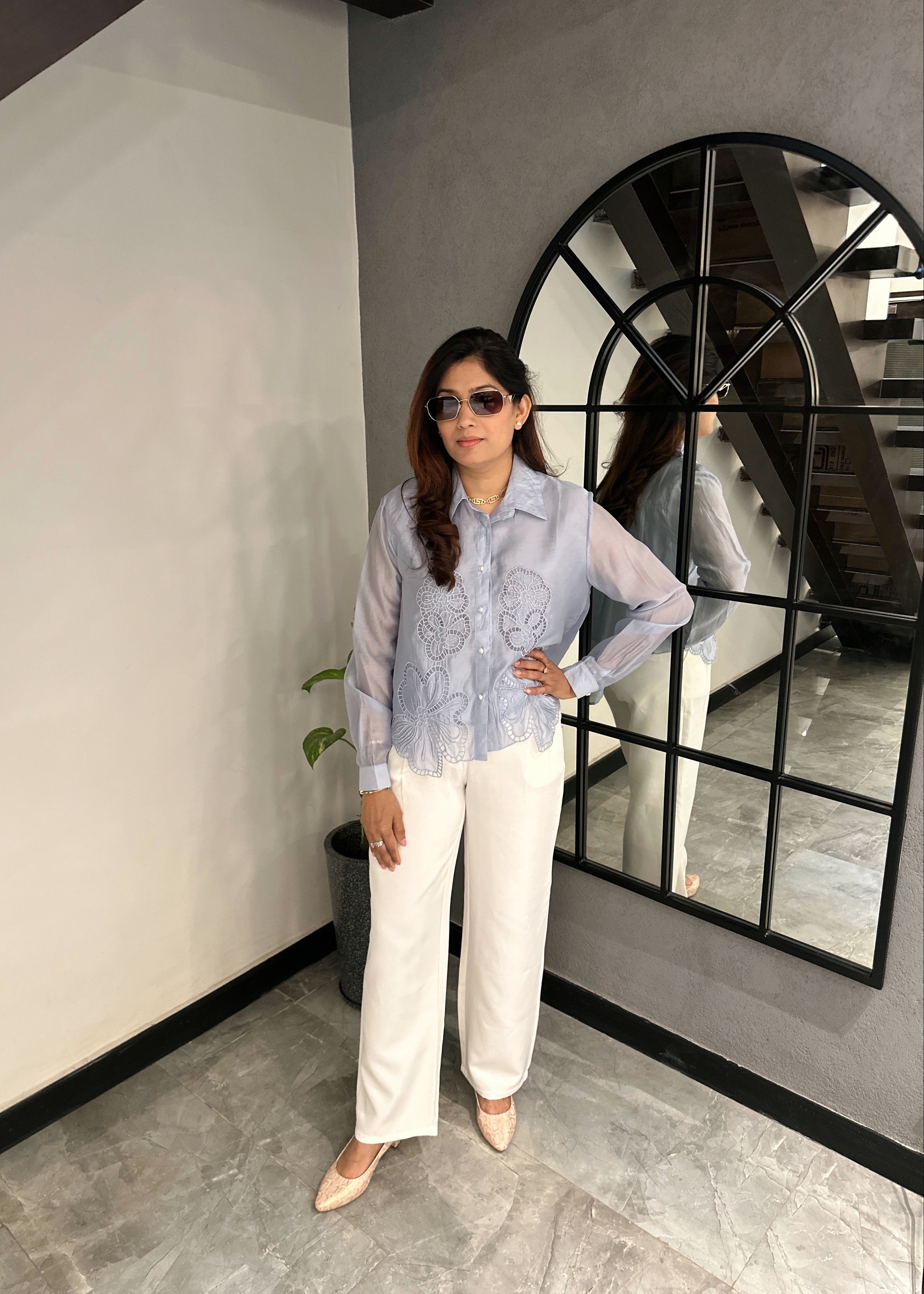 ORGANZA Cutout Shirt (Powder Blue)