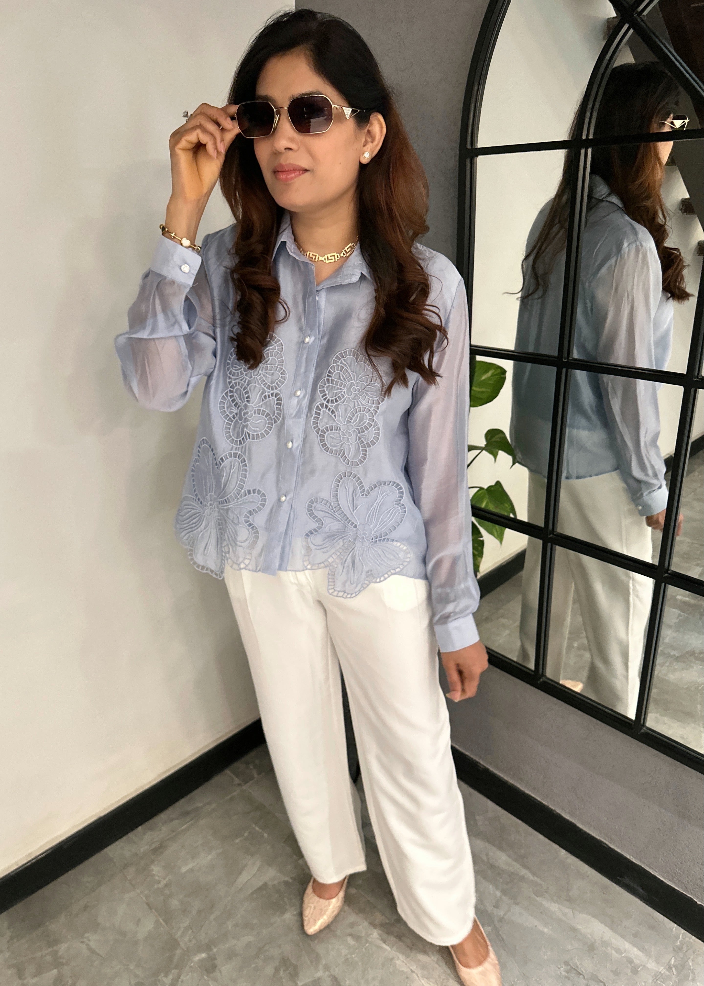 ORGANZA Cutout Shirt (Powder Blue)