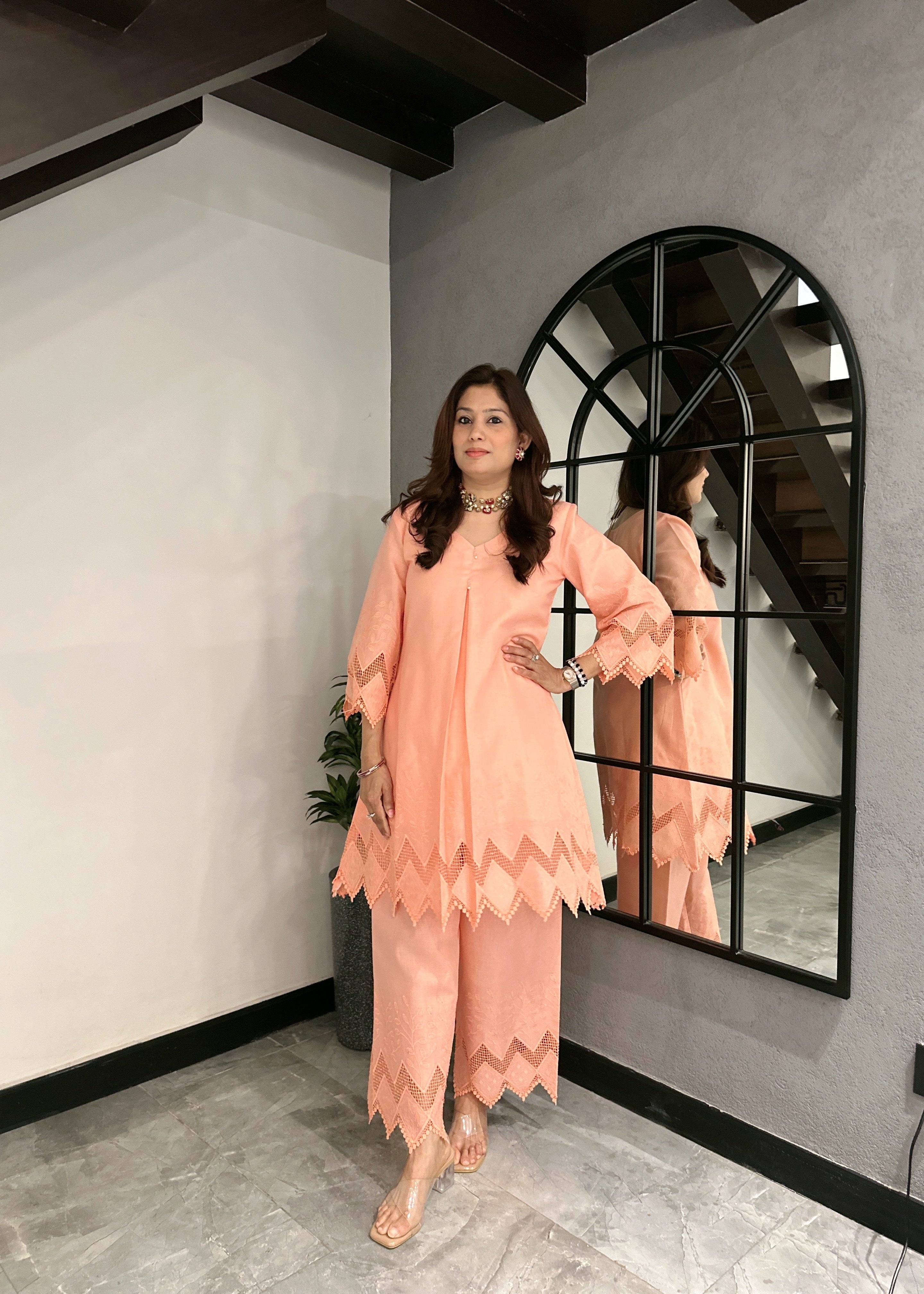 Peach Lace co ord set