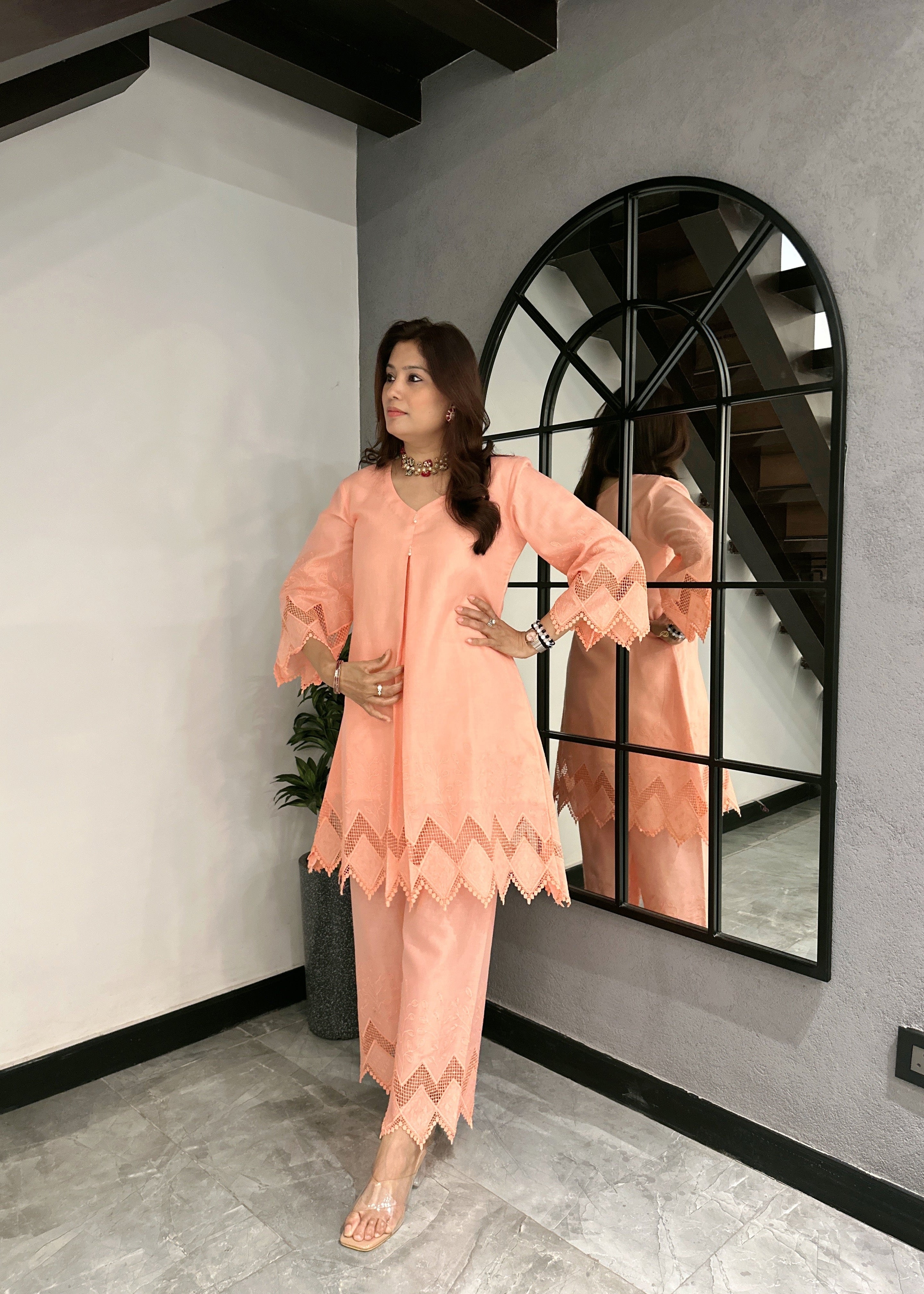 Peach Lace co ord set