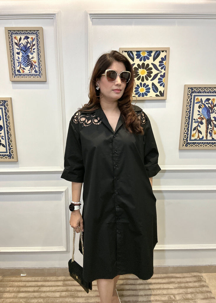 Midnight Cut Out Shirt Dress (Black)