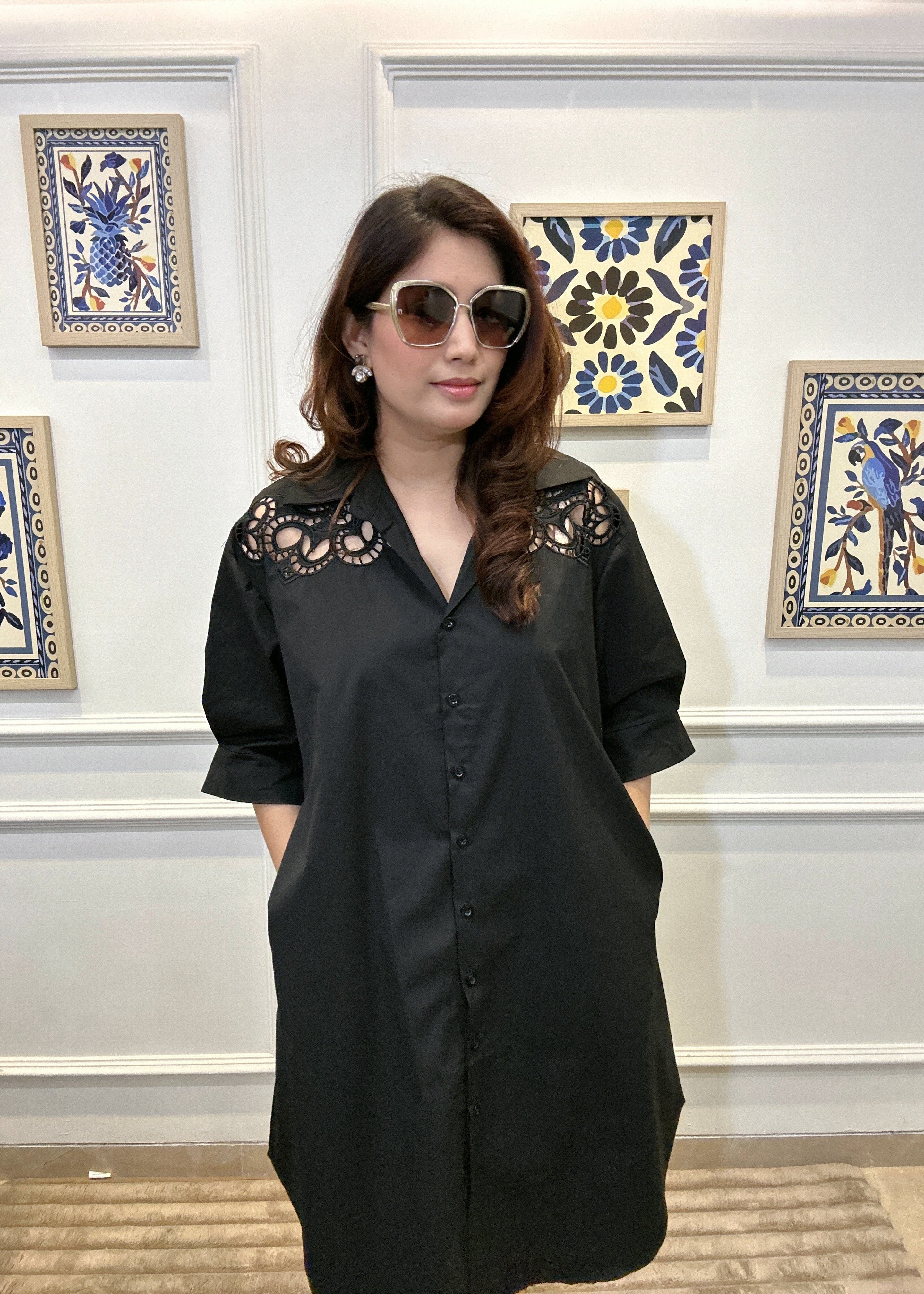Midnight Cut Out Shirt Dress (Black)