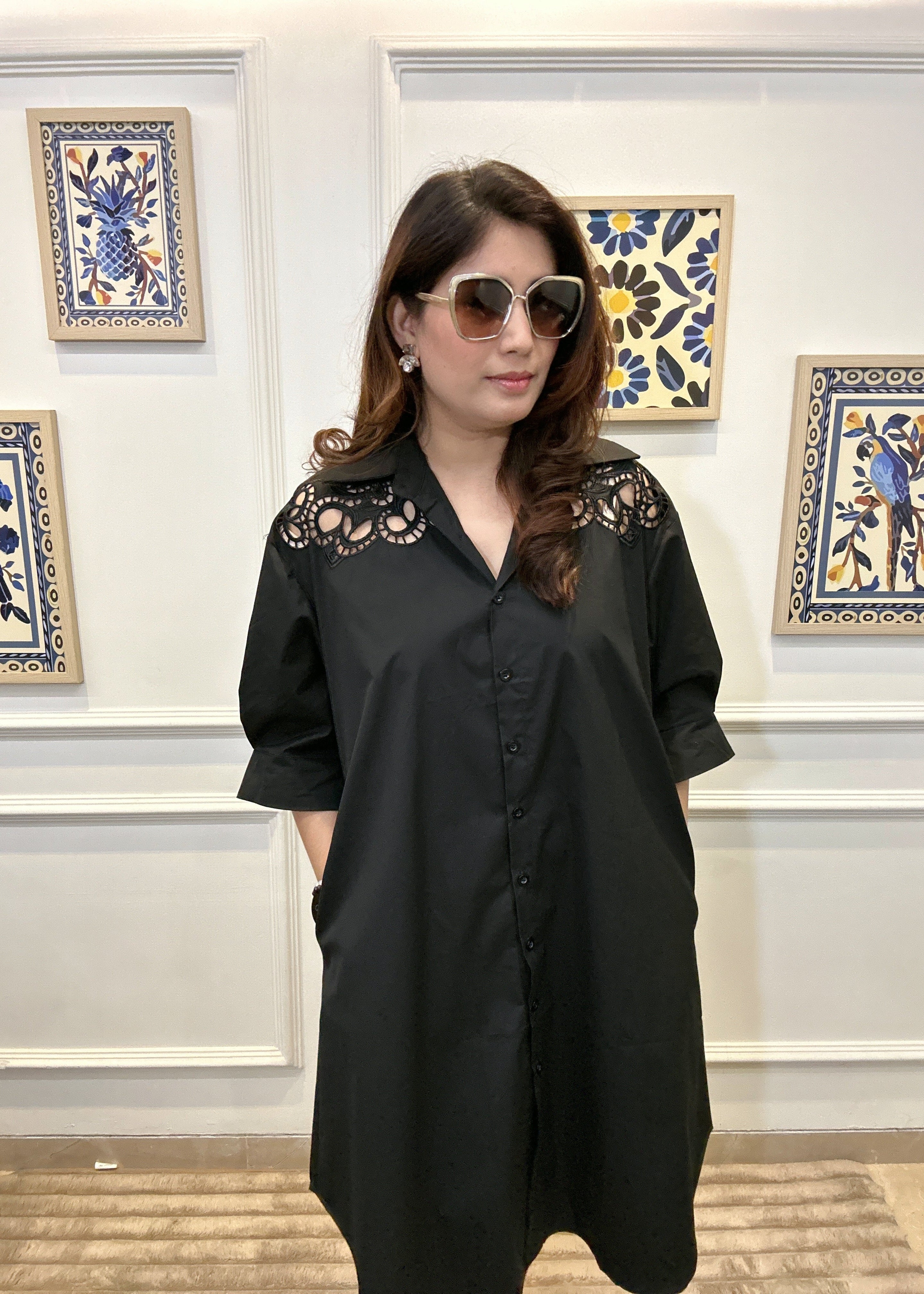 Midnight Cut Out Shirt Dress (Black)