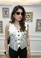 Monochrome Botanical Waistcoat (White)