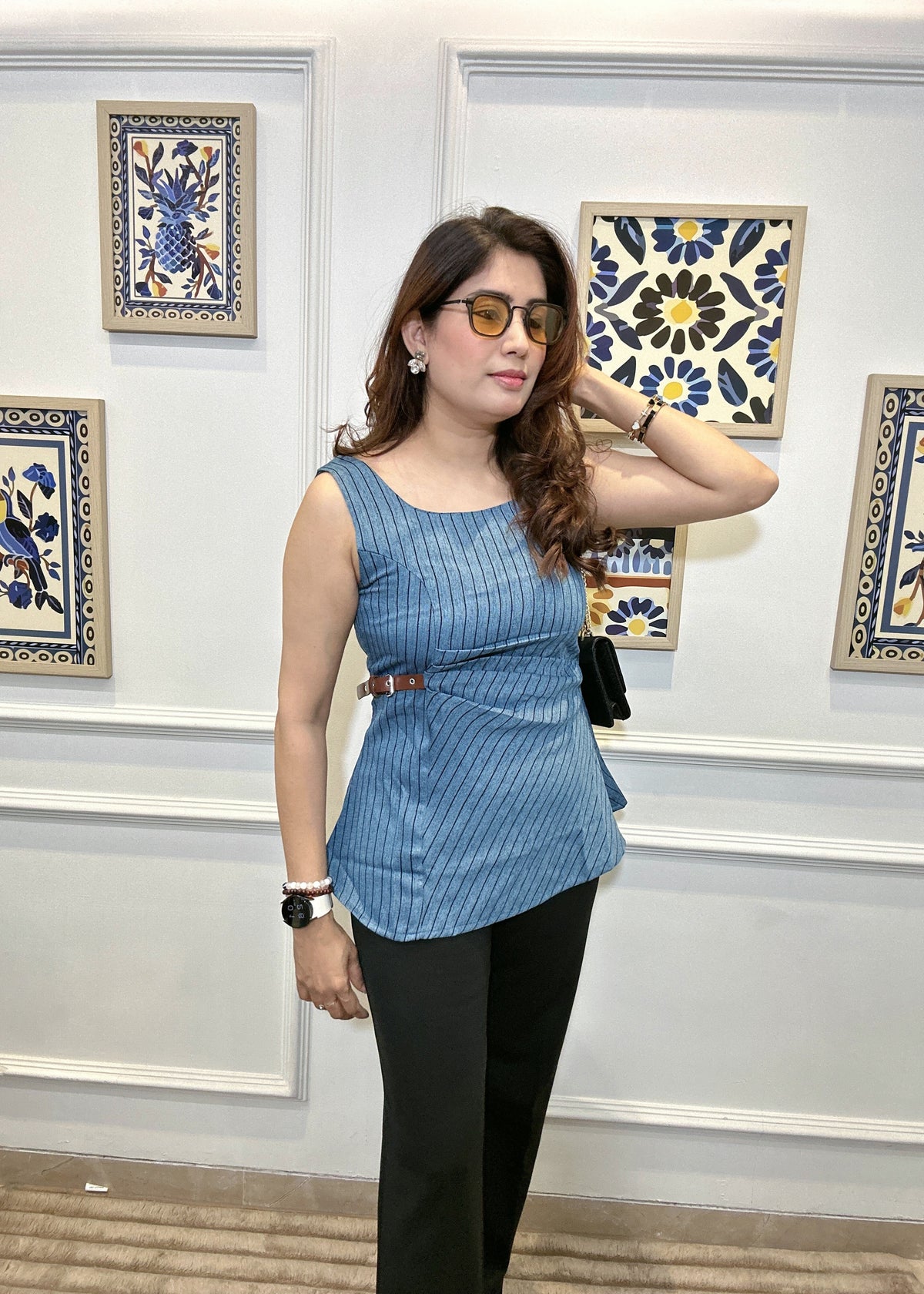 Azure / Indigo Pinstripe Top (Light Blue)
