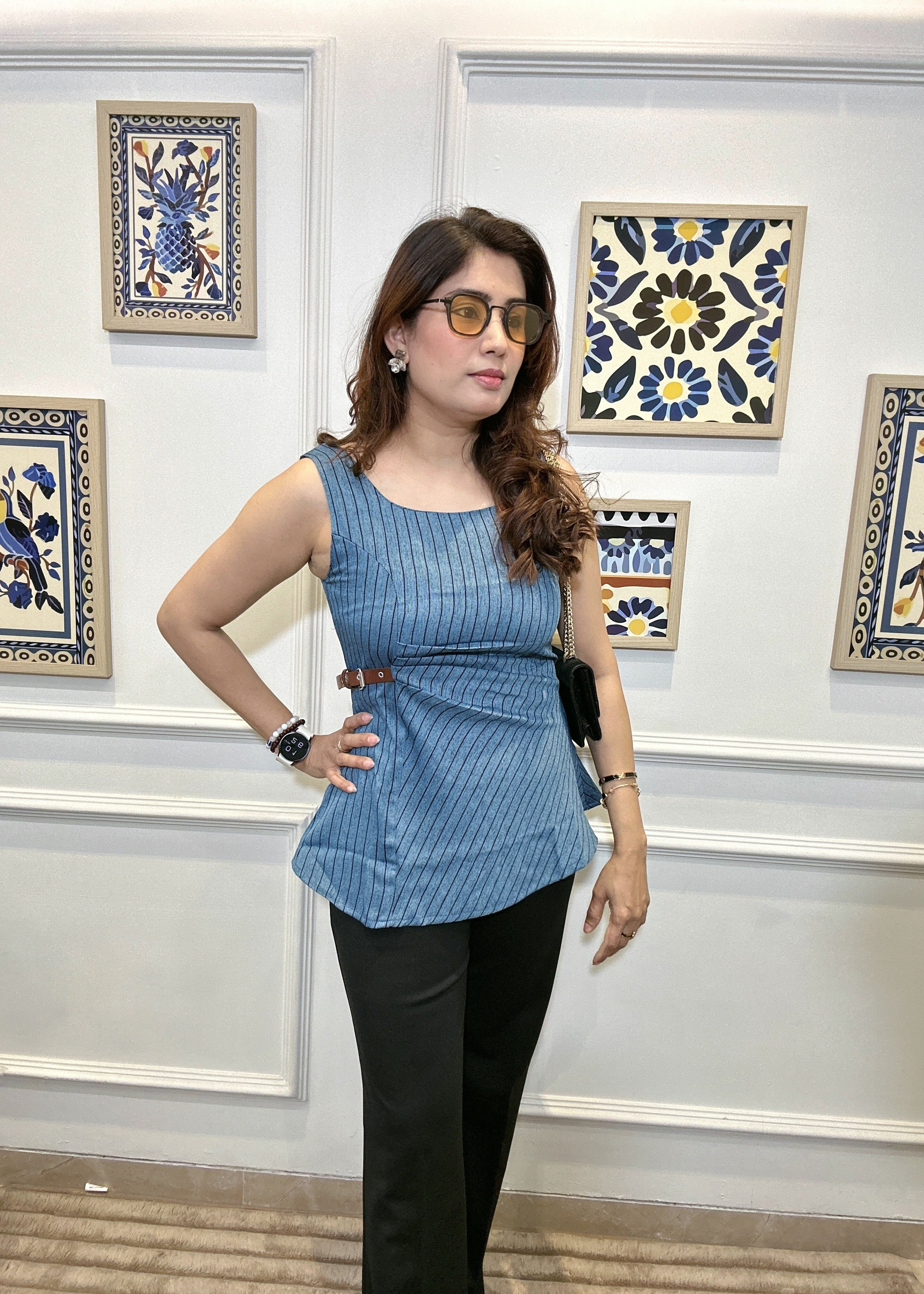 Azure / Indigo Pinstripe Top (Light Blue)