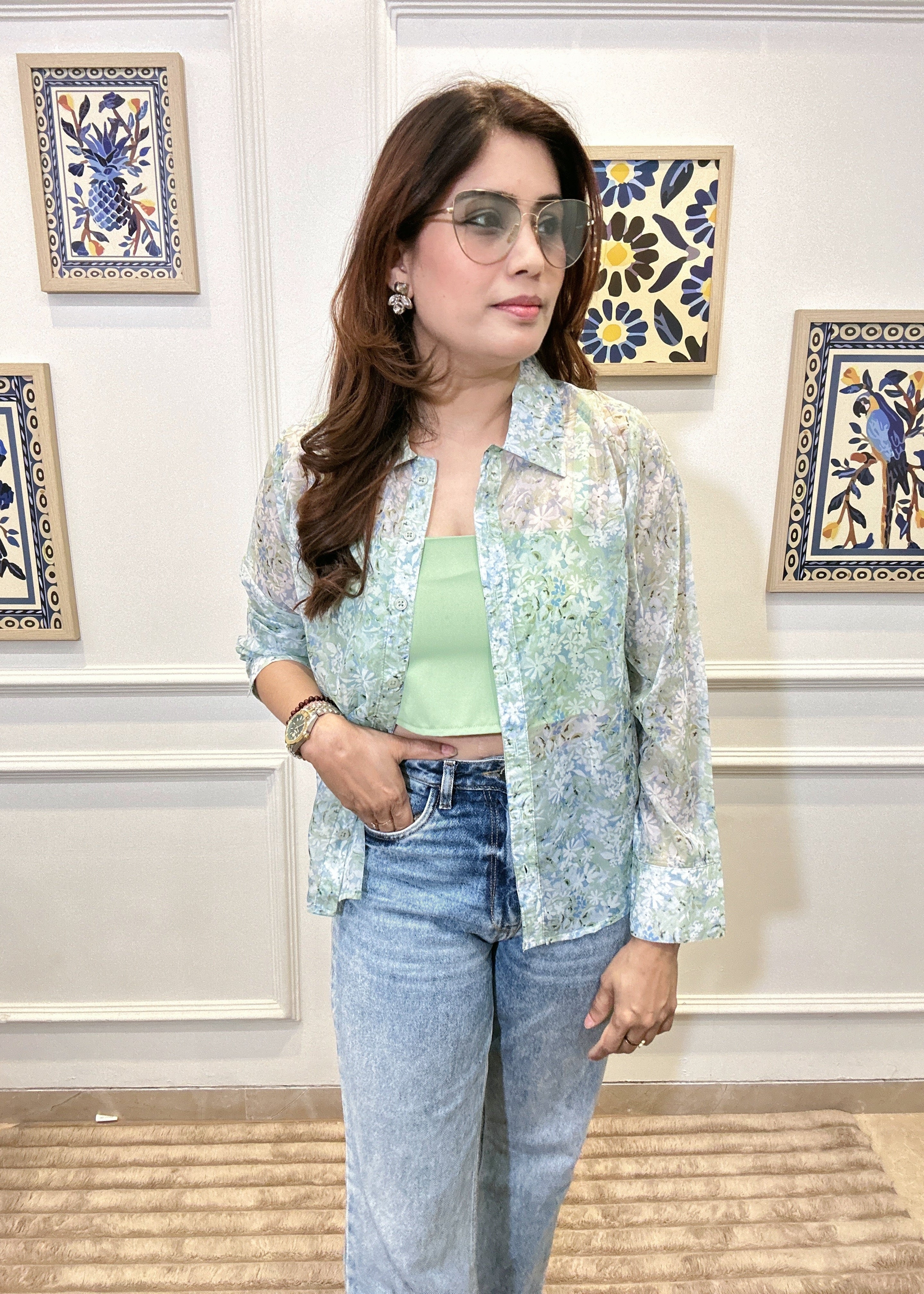 Mint Garden Organza Shirt (Green)