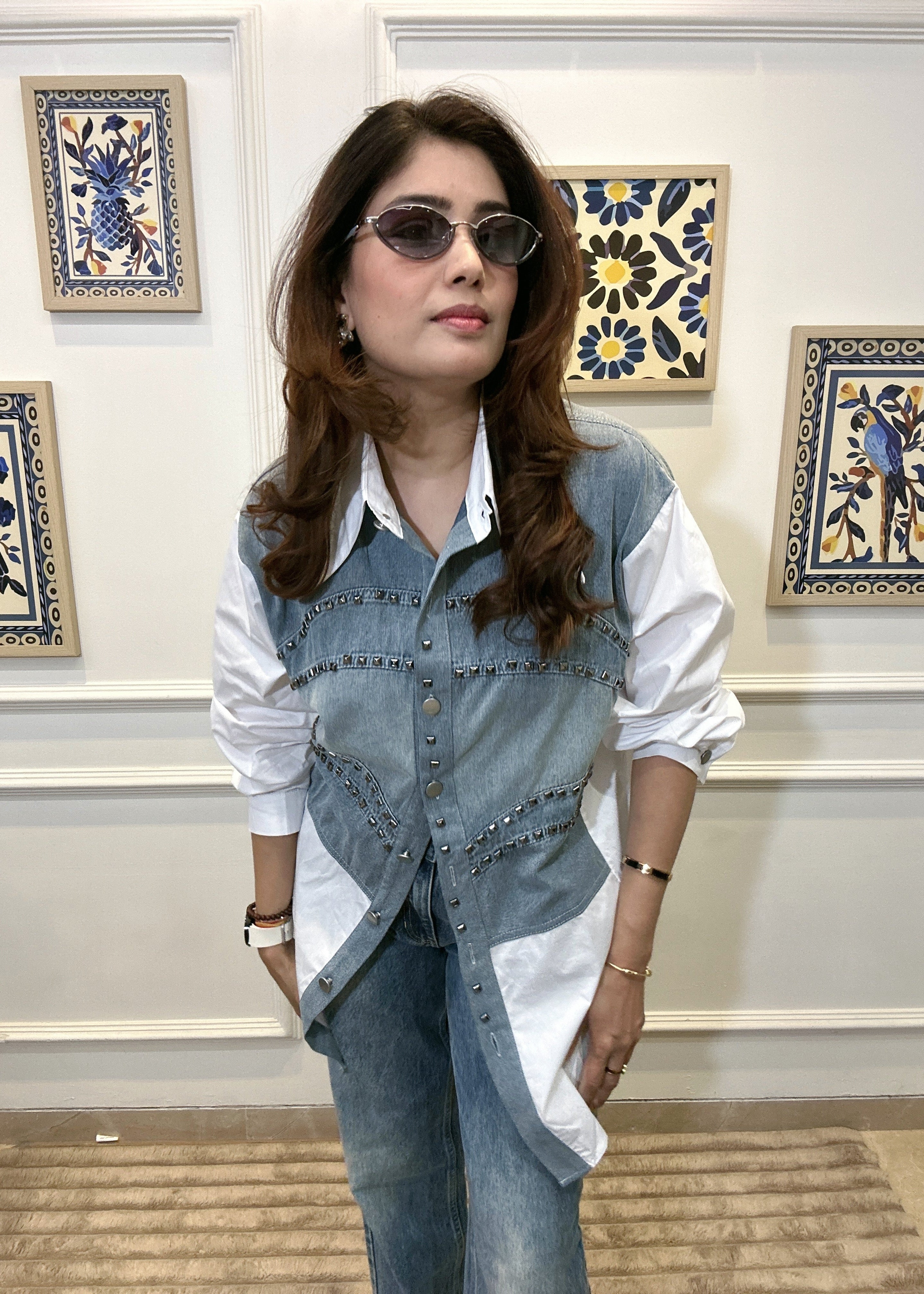 Studded Denim Shirt (White)