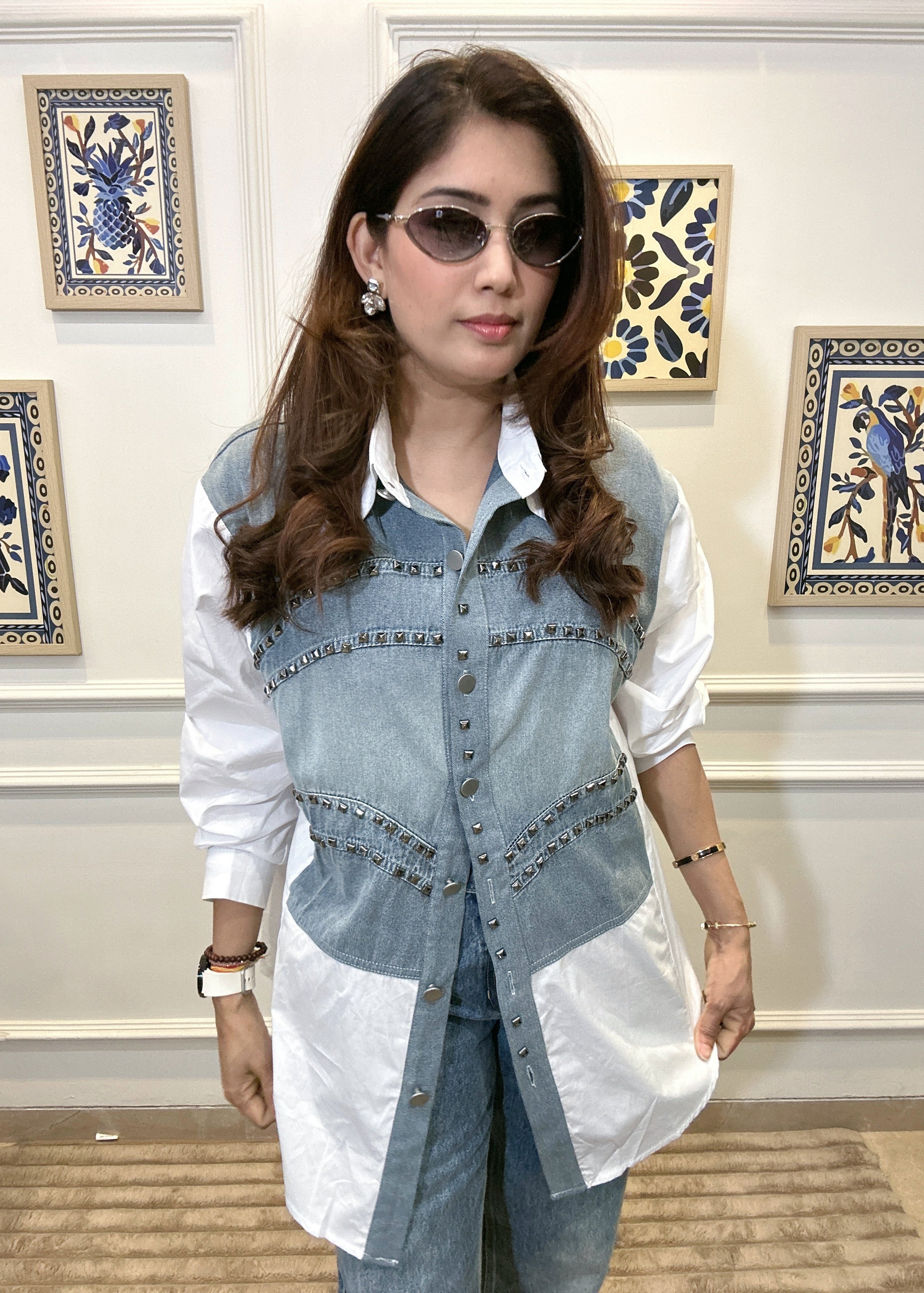 Studded Denim Shirt (White)