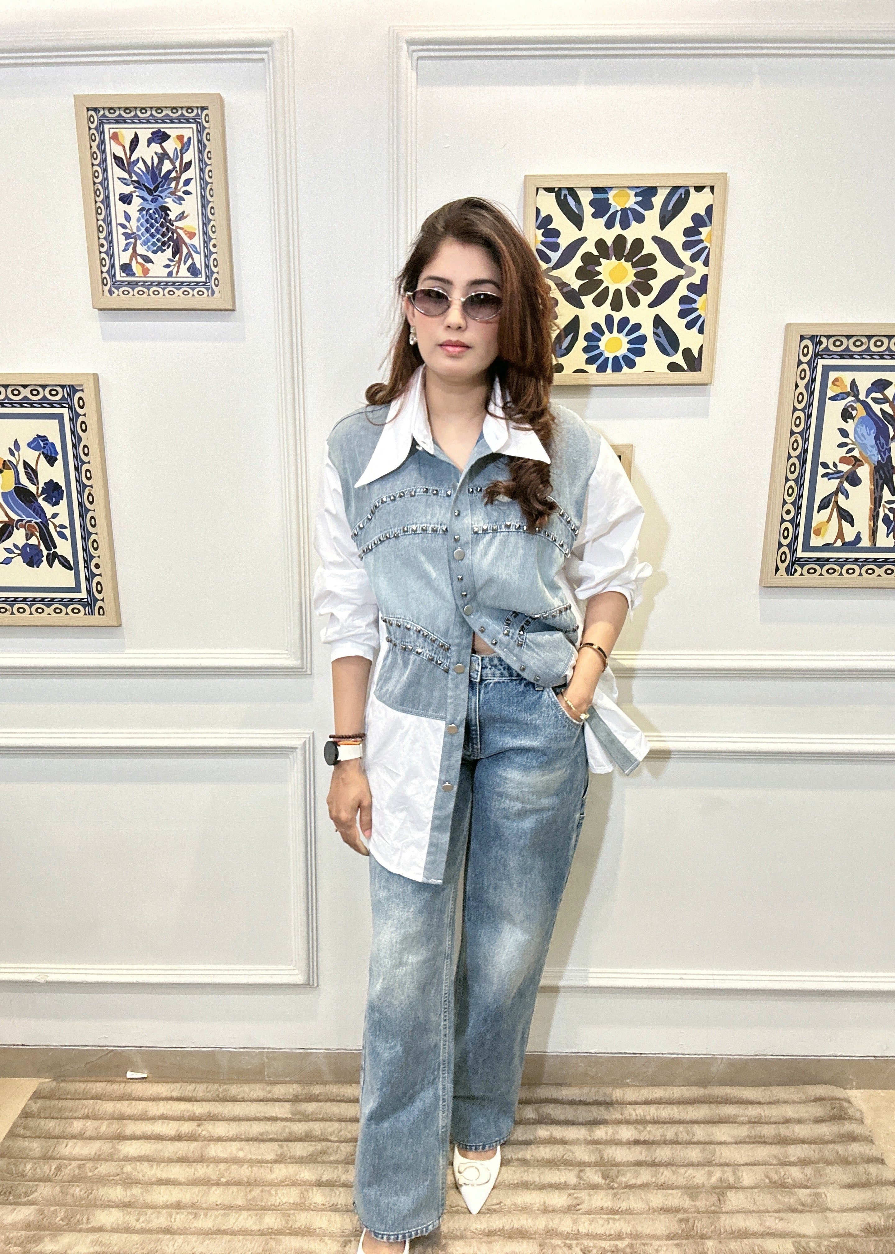 Studded Denim Shirt (White)