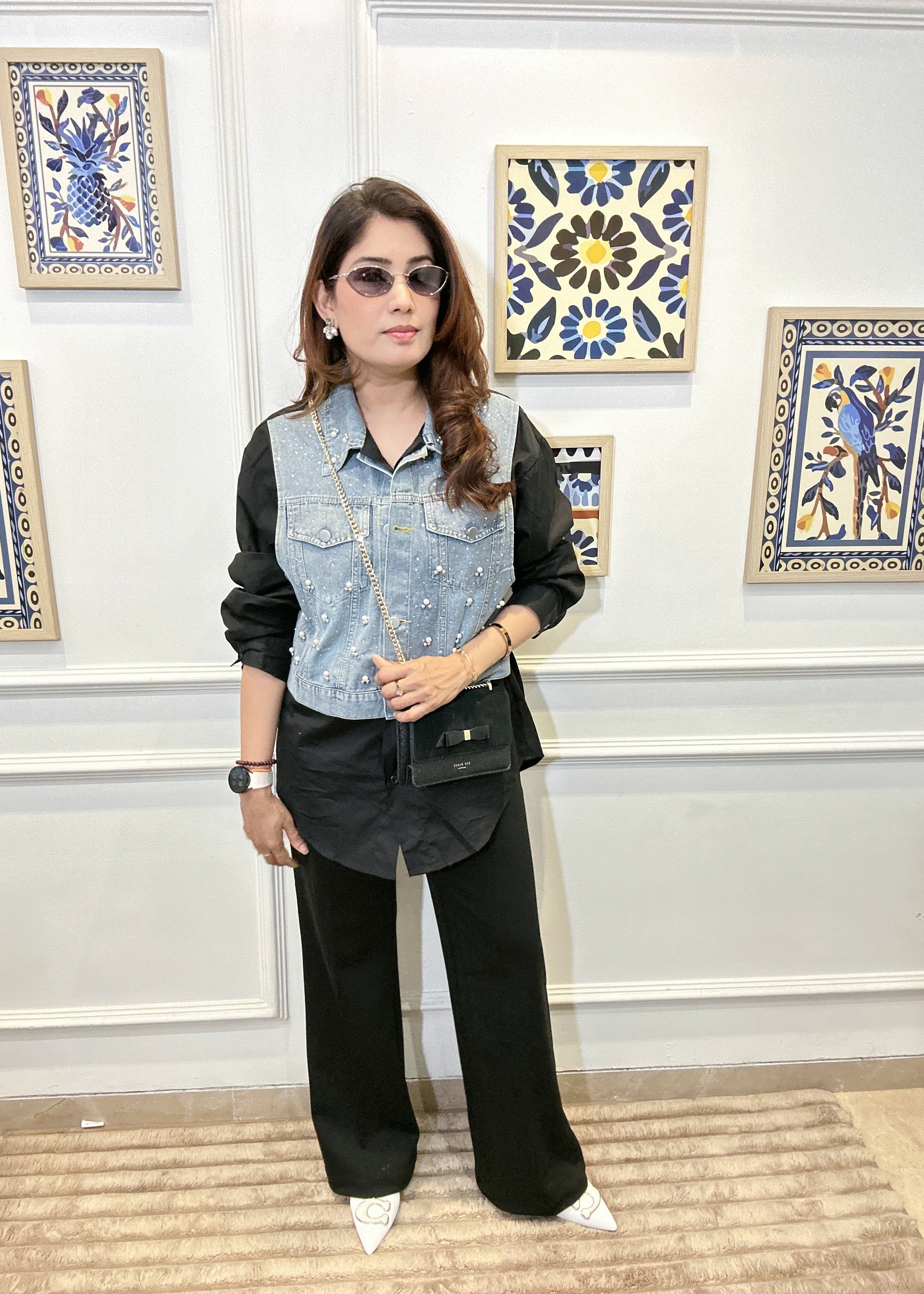 Pearl-Dust Denim Vest Shirt (Black)