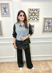Pearl-Dust Denim Vest Shirt (Black)
