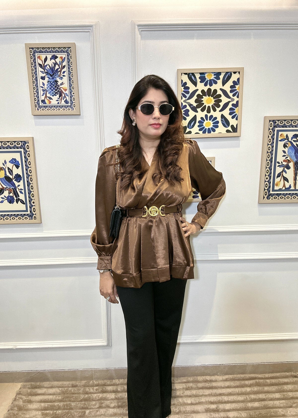 Metallic Peplum Blouse (Formal) (Bronze)