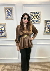 Metallic Peplum Blouse (Formal) (Bronze)