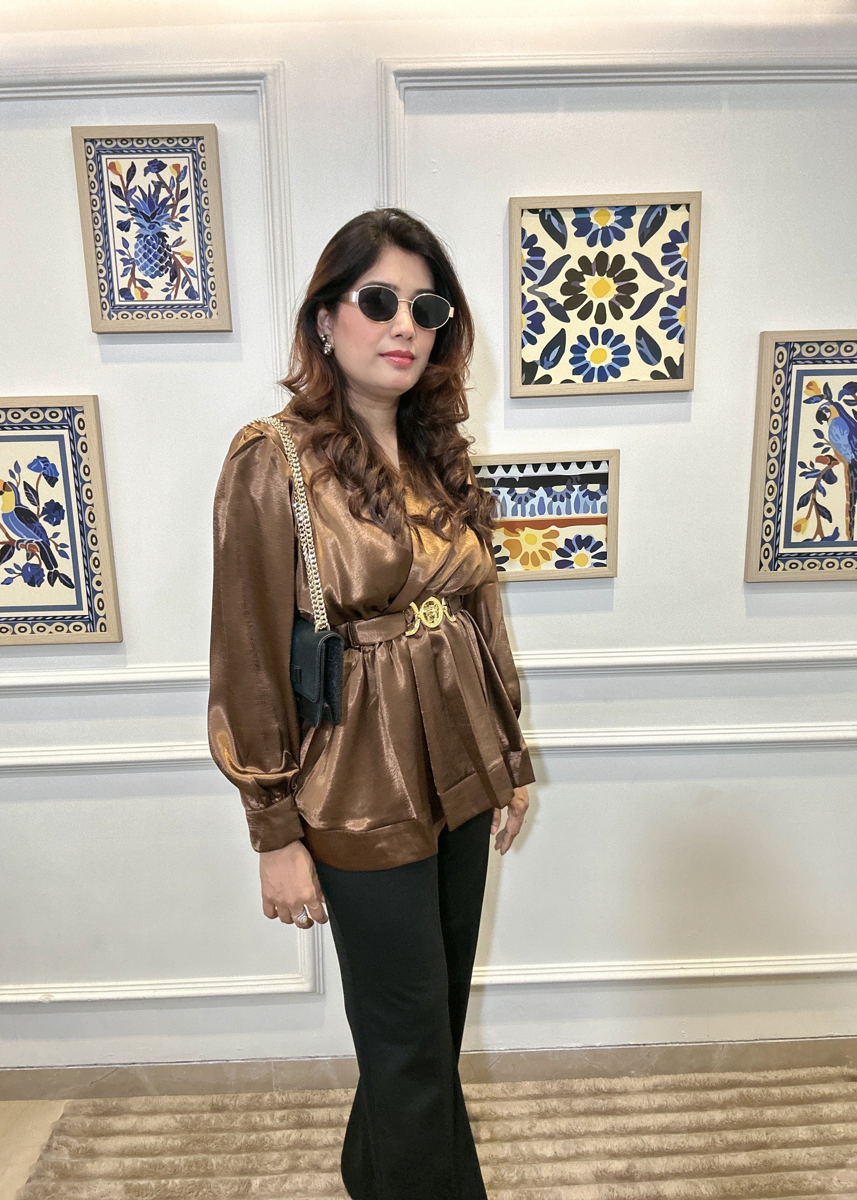 Metallic Peplum Blouse (Formal) (Bronze)