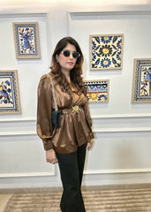 Metallic Peplum Blouse (Formal) (Bronze)