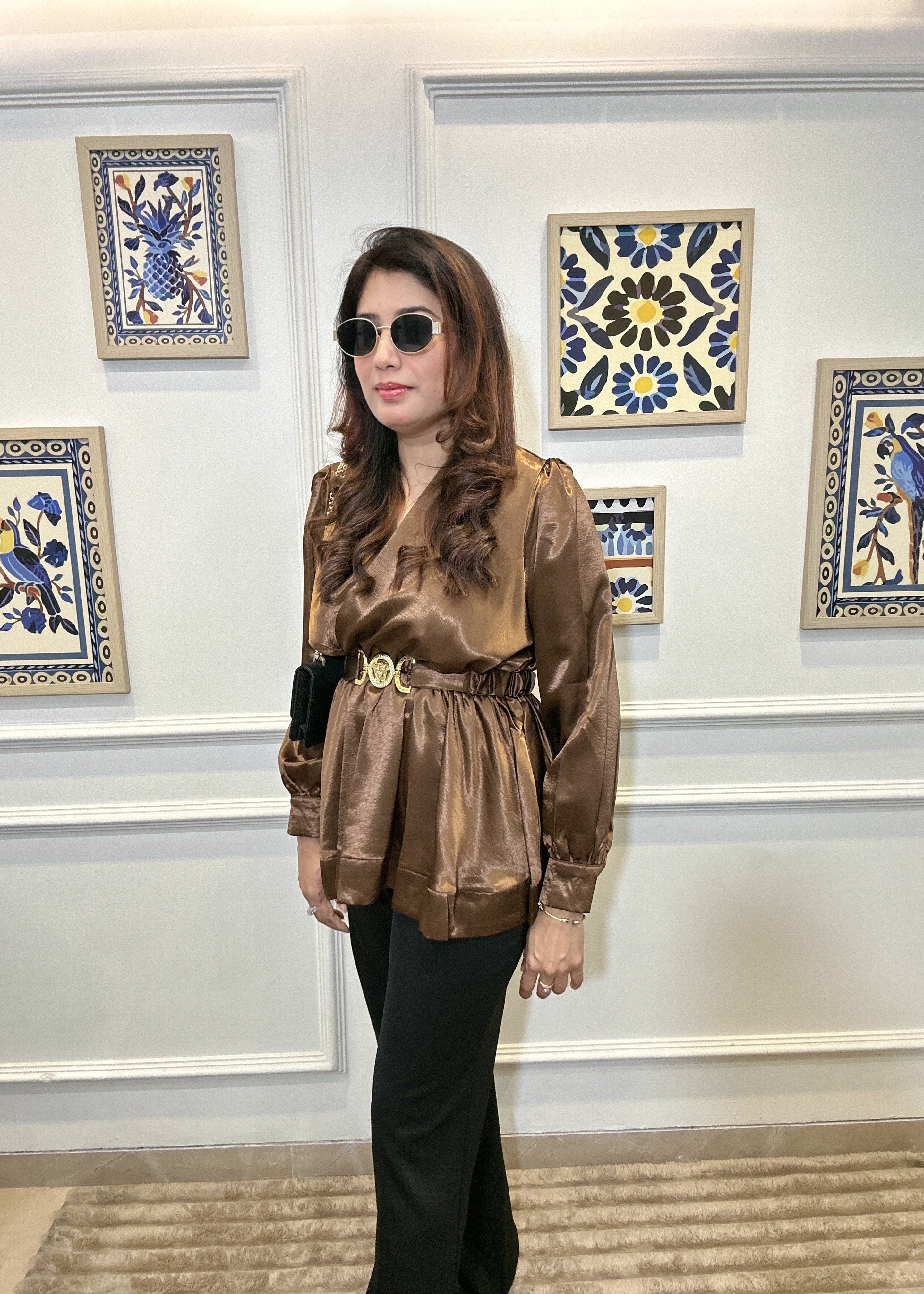 Metallic Peplum Blouse (Formal) (Bronze)