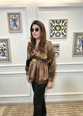 Metallic Peplum Blouse (Formal) (Bronze)