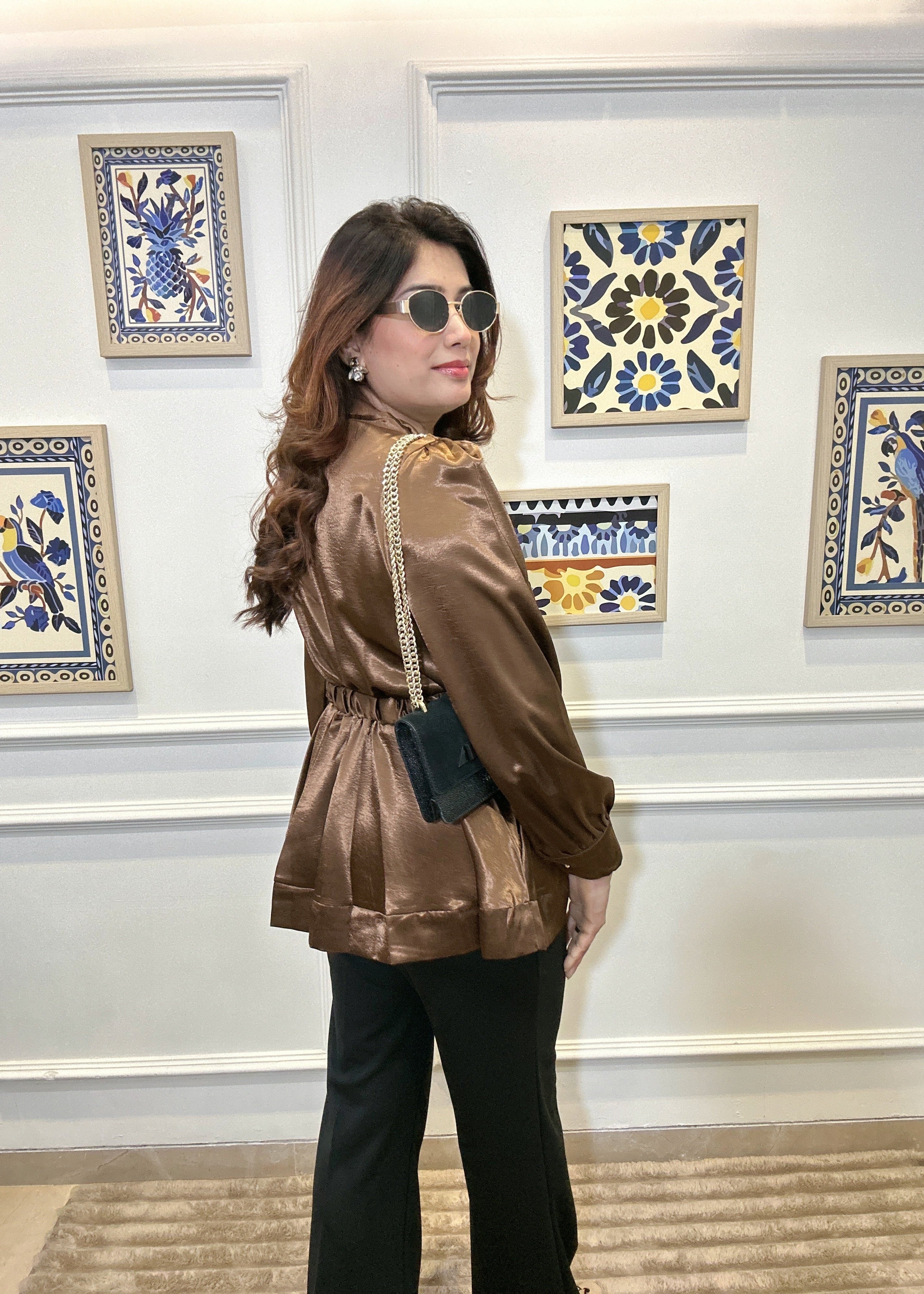Metallic Peplum Blouse (Formal) (Bronze)