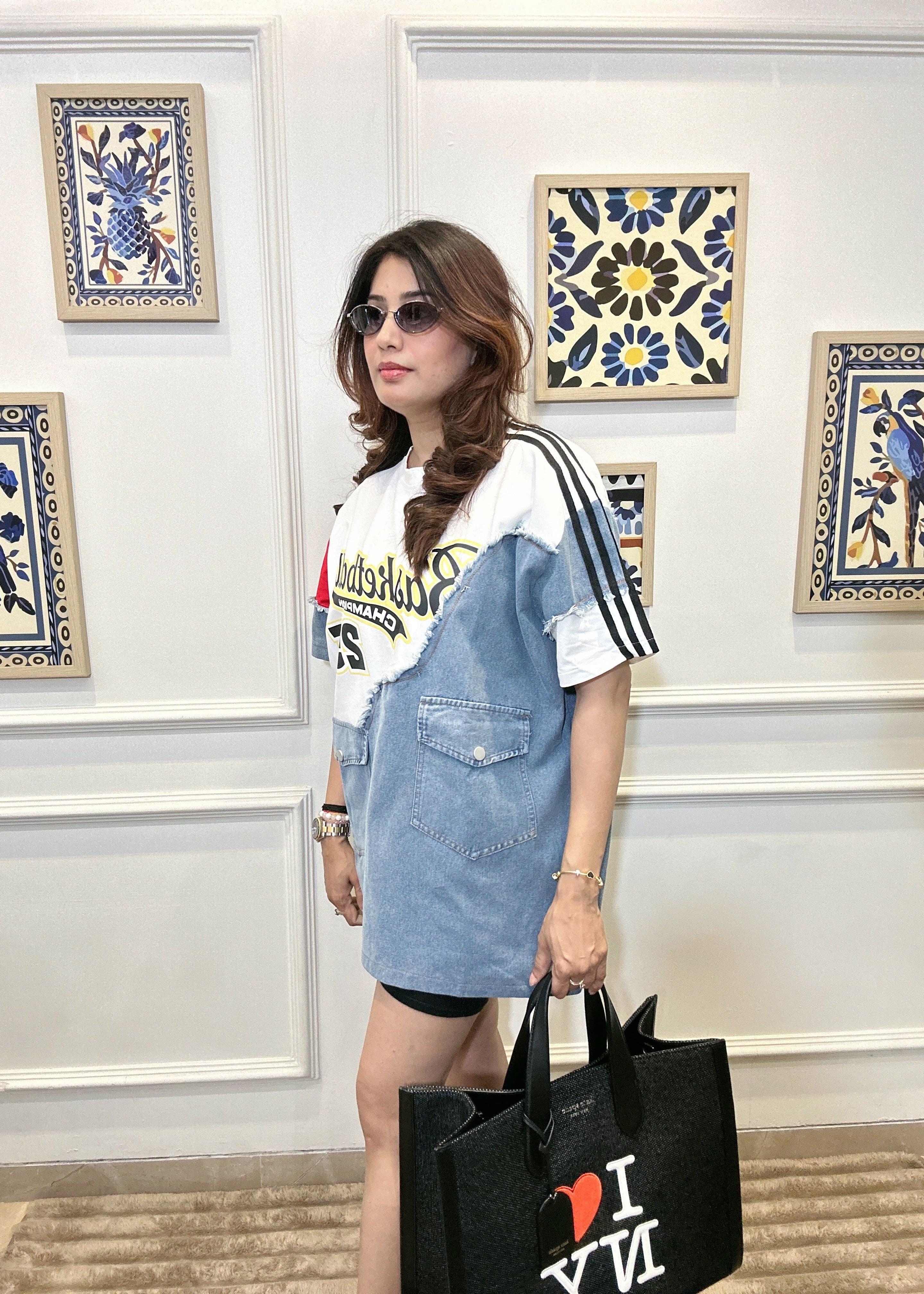 Basketball Tunic Denim Dress (White)