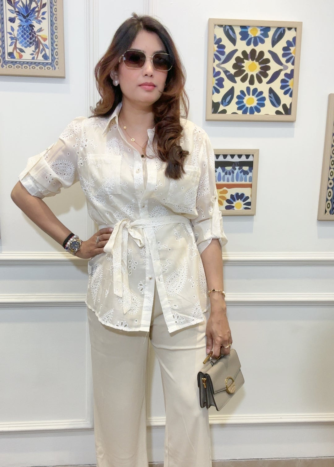 Ivory Schiffli Batted Co-ord Set (Ivory)