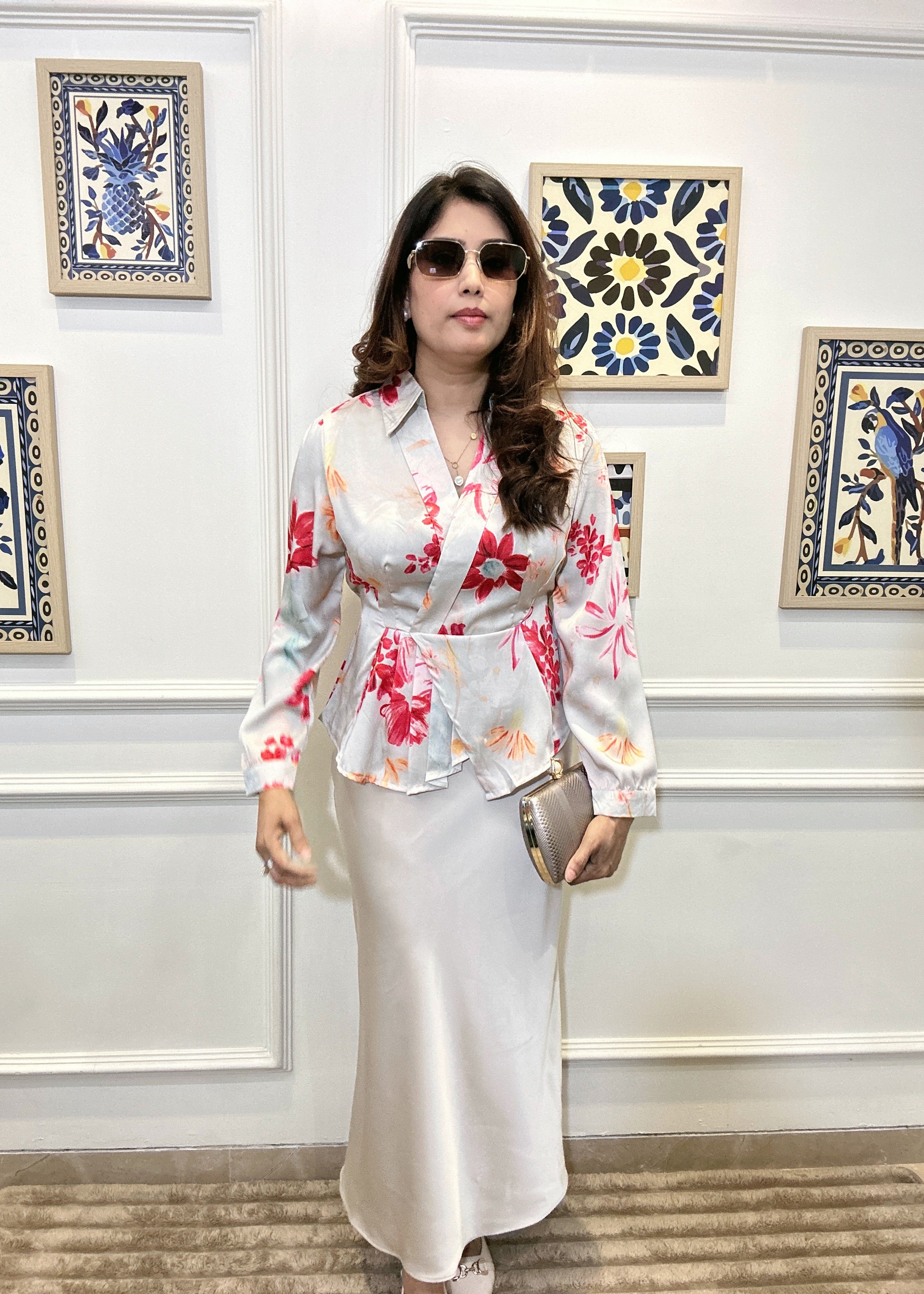 Peplum Petal Wrap Top (Ivory Pink)
