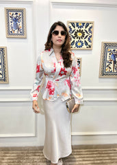 Peplum Petal Wrap Top (Ivory Pink)