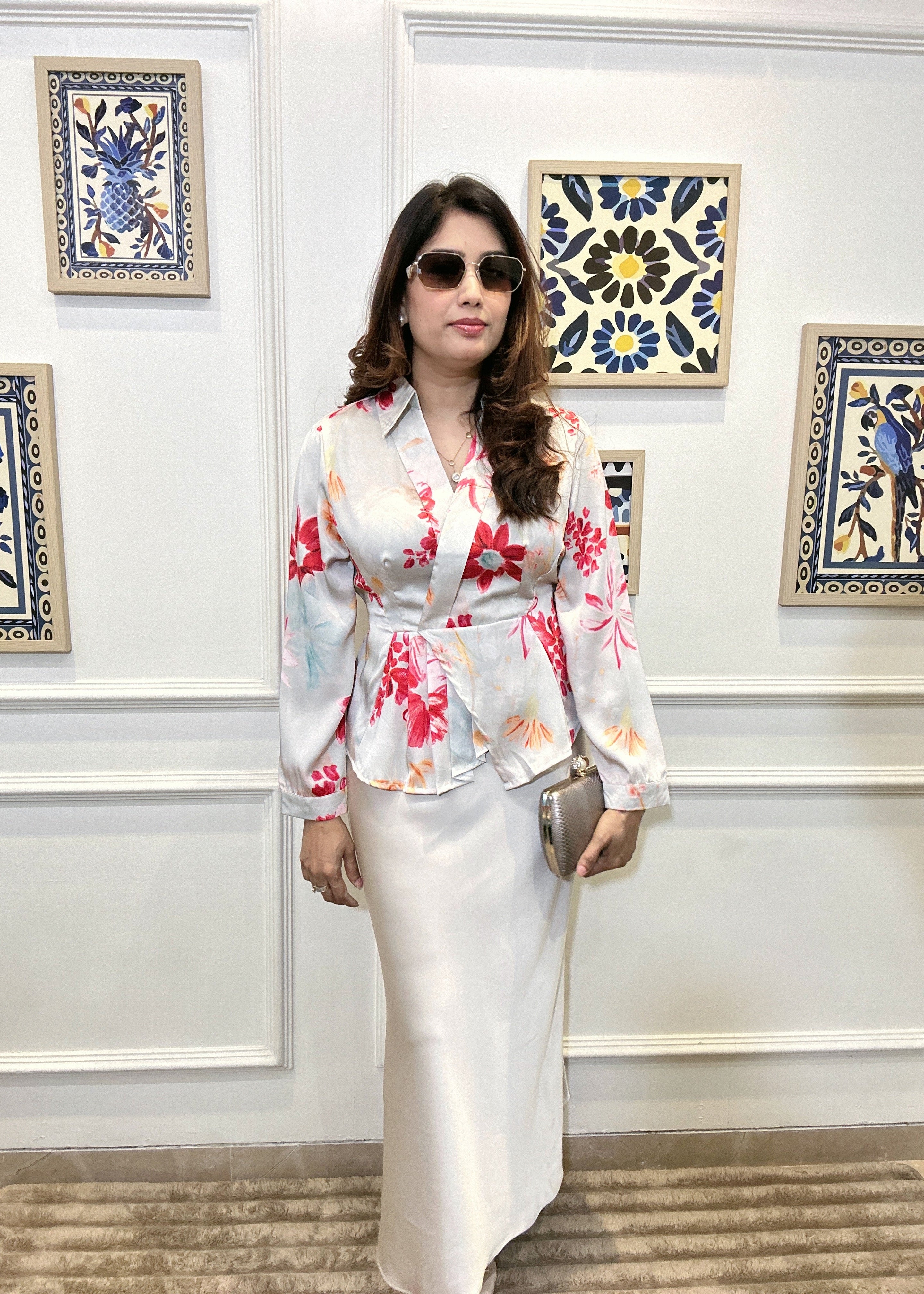 Peplum Petal Wrap Top (Ivory Pink)