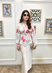 Peplum Petal Wrap Top (Ivory Pink)