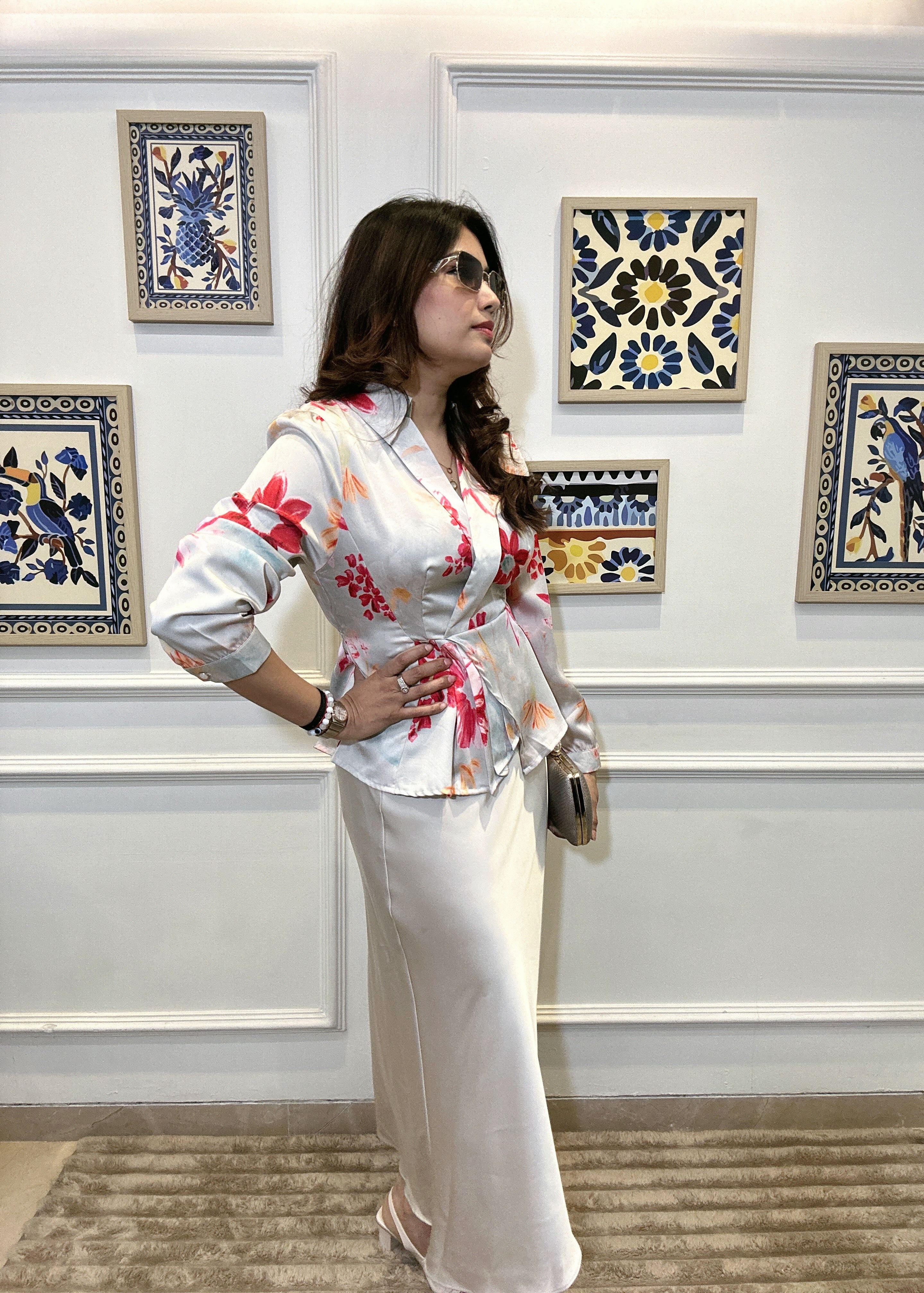 Peplum Petal Wrap Top (Ivory Pink)