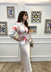 Peplum Petal Wrap Top (Ivory Pink)