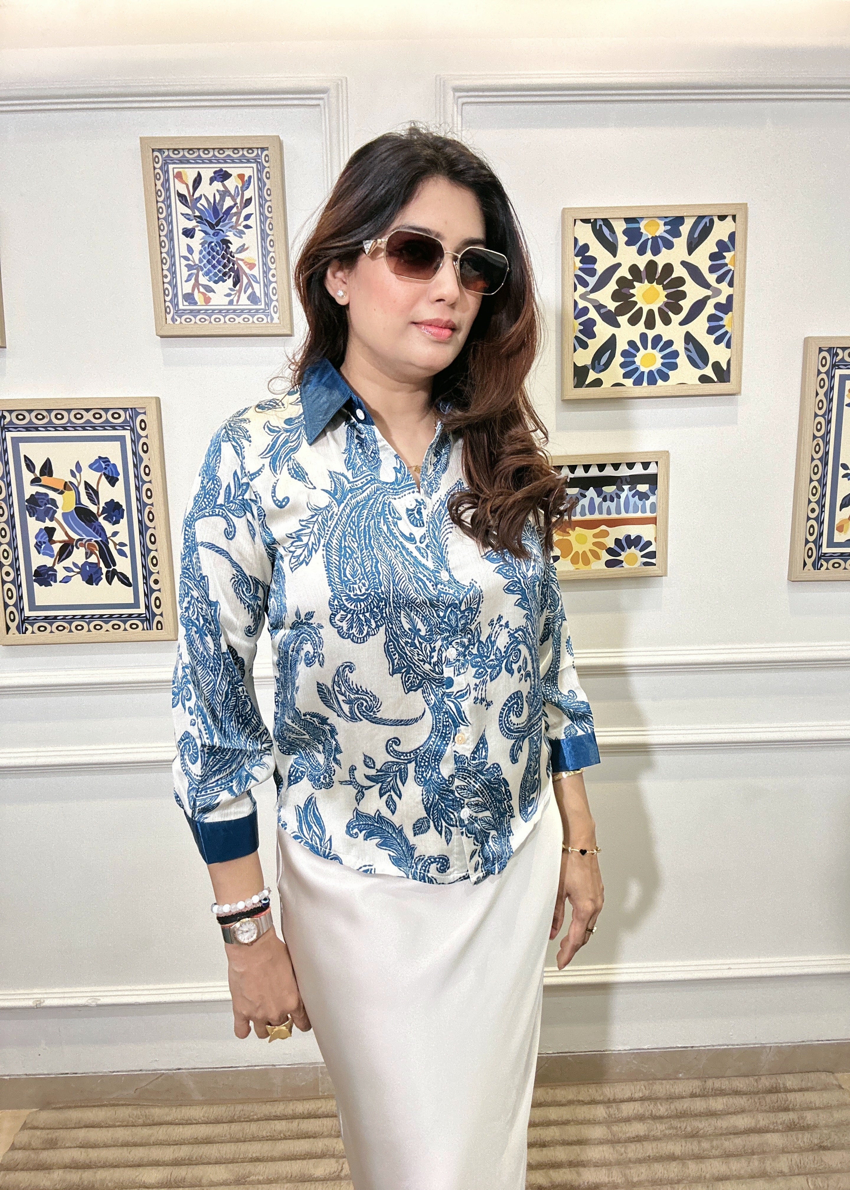 Paisley Satin Top (Blue)