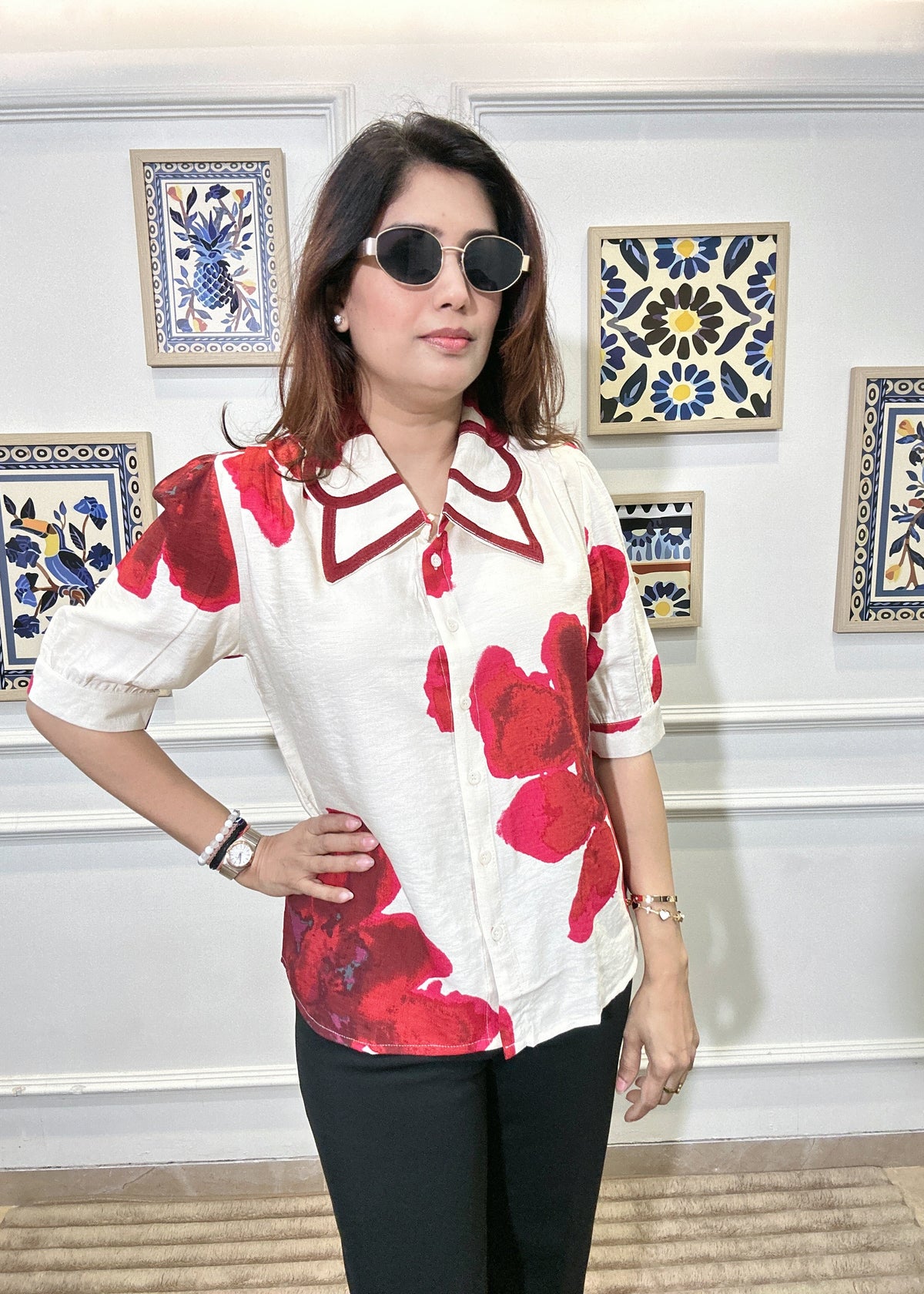 Wing Collar Statement Top (Red)