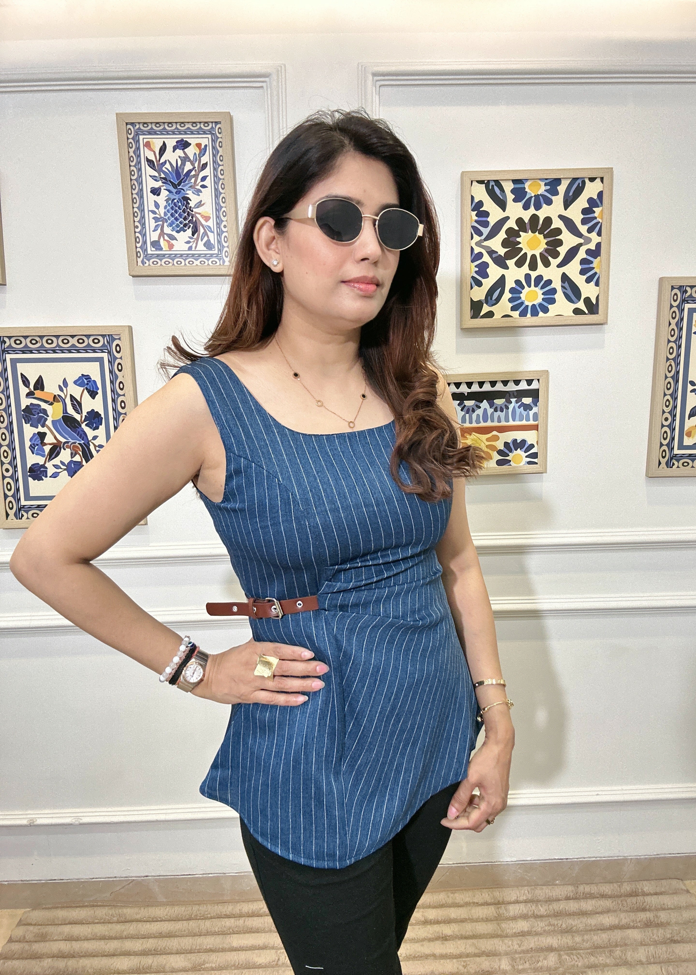 Azure / Indigo Pinstripe Top (Dark Blue)