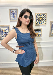 Azure / Indigo Pinstripe Top (Dark Blue)