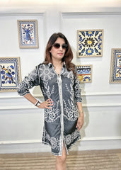 Pastel Petals Embroidered Shirt Dress (Black)