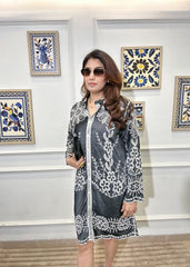 Pastel Petals Embroidered Shirt Dress (Black)