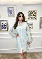 Pastel Petals Embroidered Shirt Dress (Green)