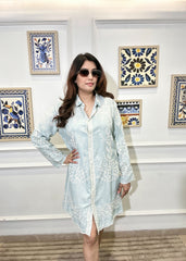Pastel Petals Embroidered Shirt Dress (Blue)