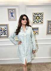 Pastel Petals Embroidered Shirt Dress (Green)