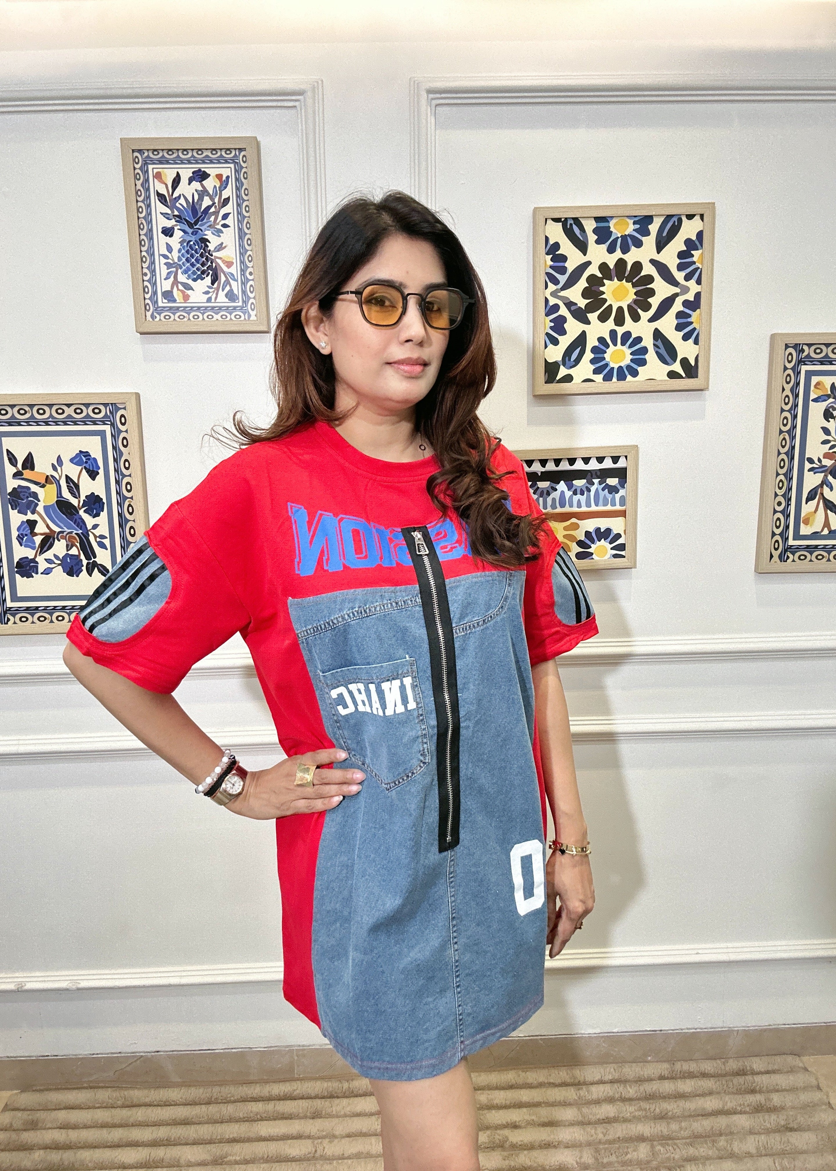 Passion Denim Panel Tunic (Red)