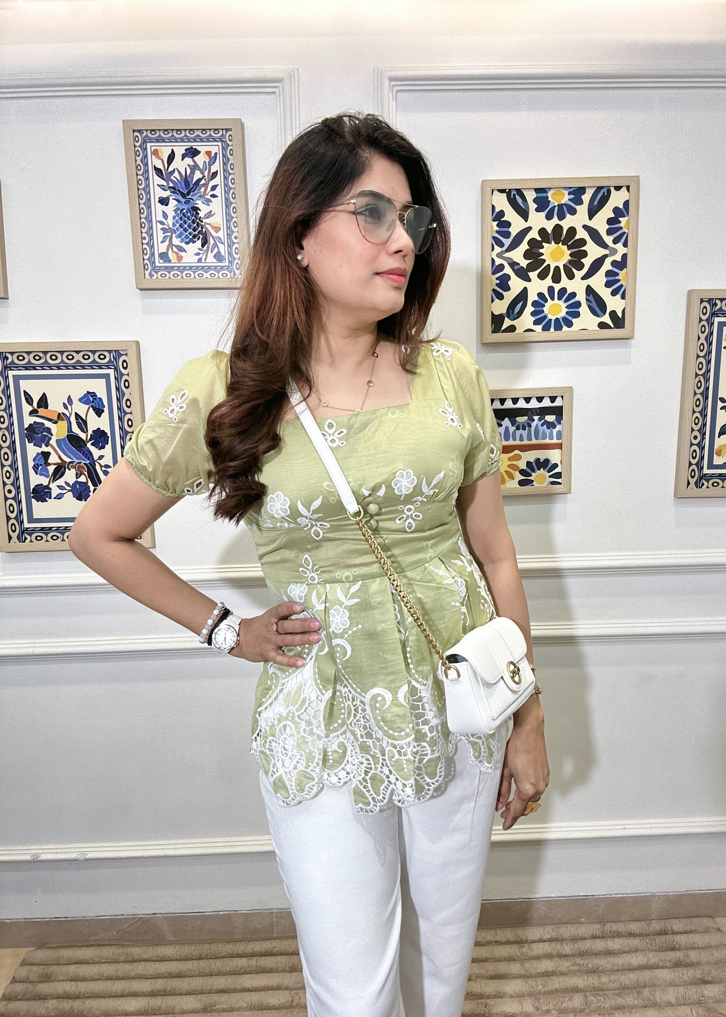 Serene Scallop Peplum Top (Green)